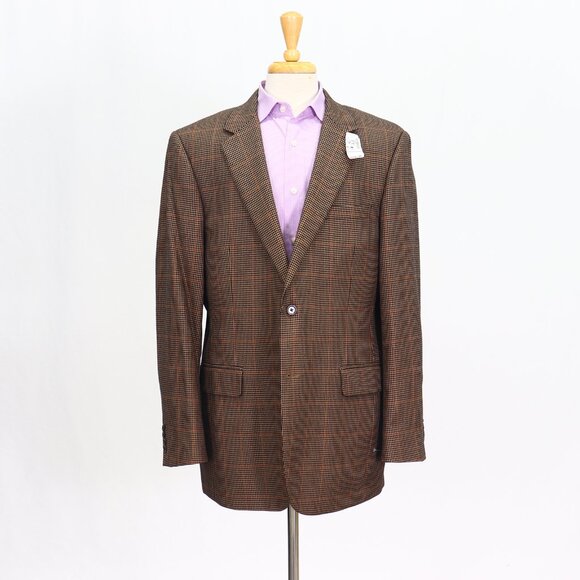 Jos. A. Bank 44L Brown Blazer Sport Coat Jacket 2-Button Check Y608